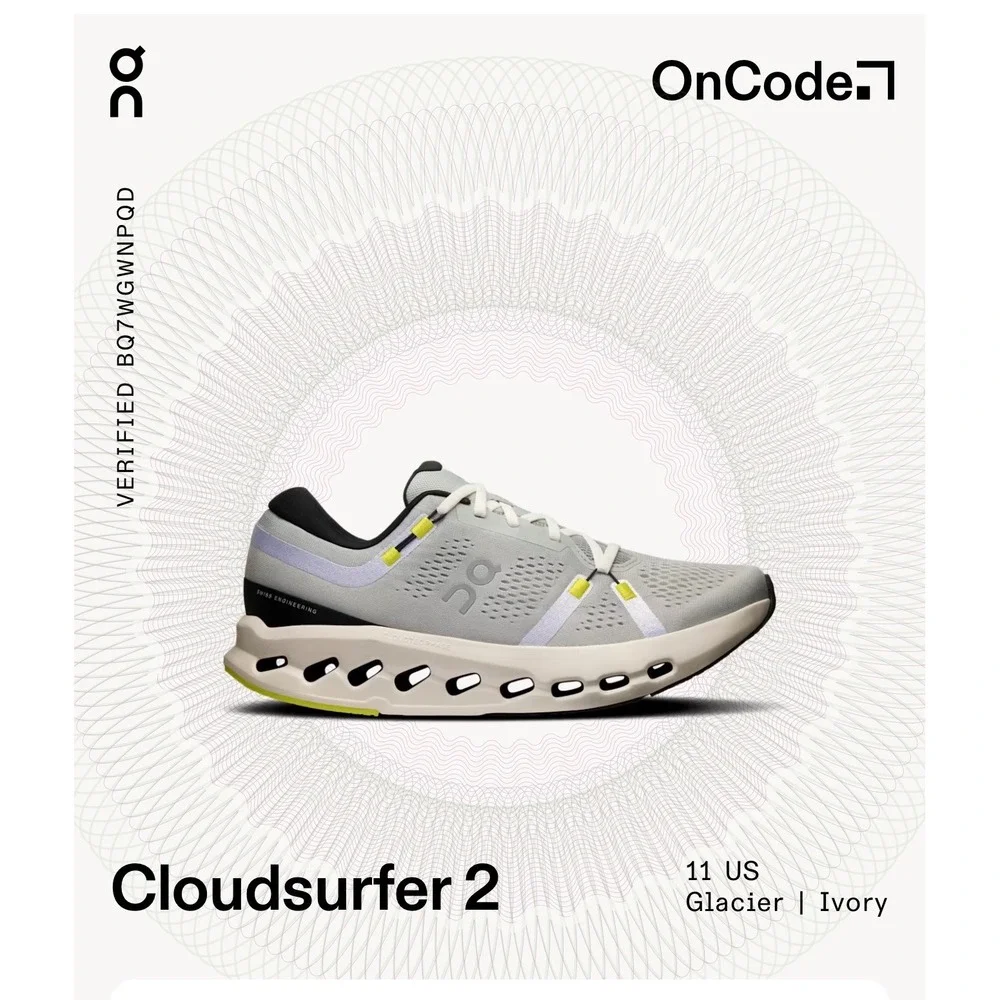 On Running Cloudsurfer 2 Mens Glacier Ivory Running Shoes 3MF10123205 Size 11